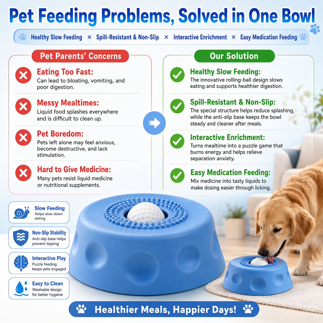 𝗥𝗘𝗕𝗬𝗜𝗣𝗢®🔥Slow Feeder Dog Bowl with Rolling Ball-Suitable for large, medium, and small dogs.🐕‍🦺
