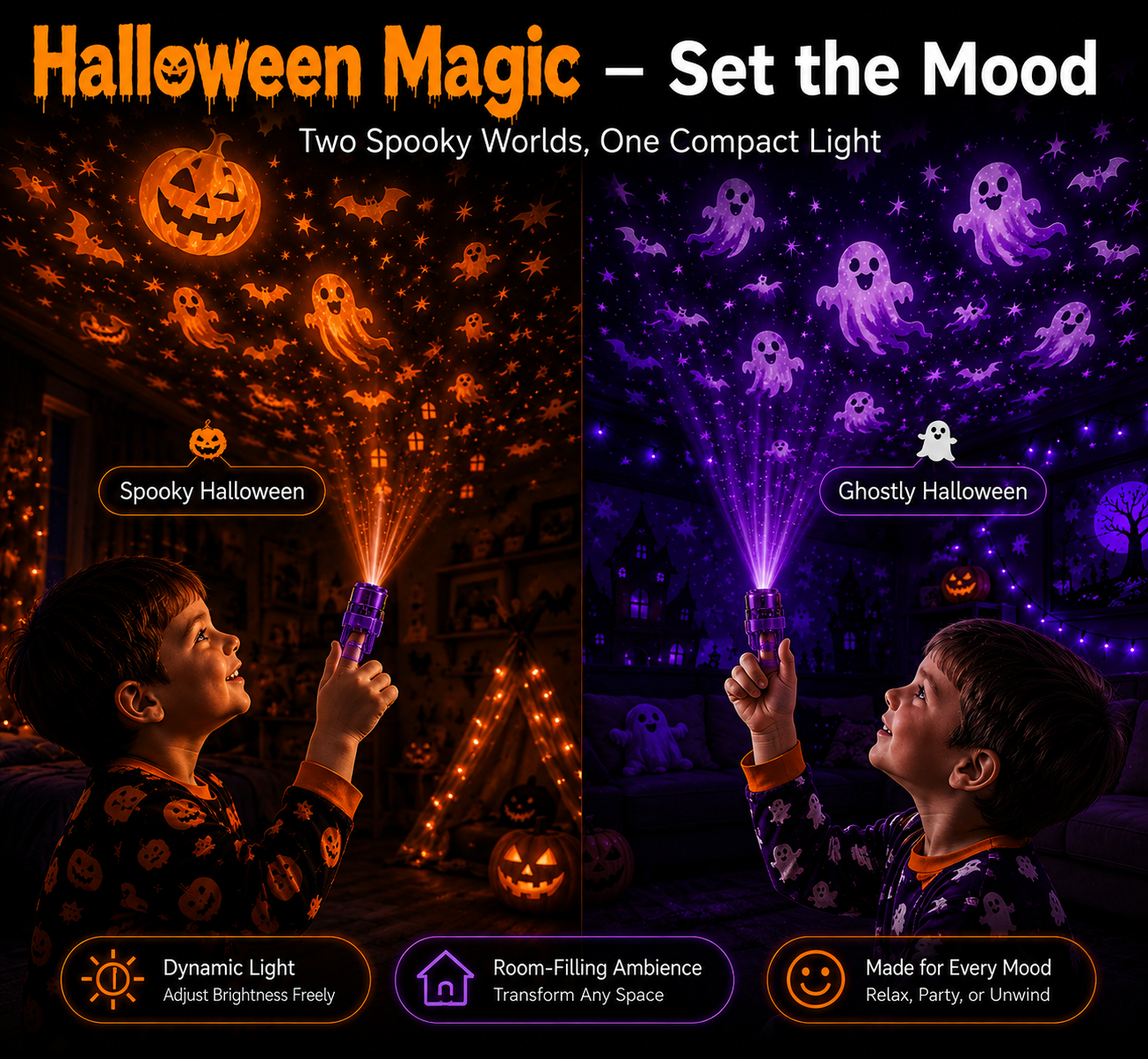 🎃 REBYIPO® 2026 Halloween Magic Finger Projector – 24+ Spooky Scenes Across 6 Immersive Worlds | Limited Edition 👻