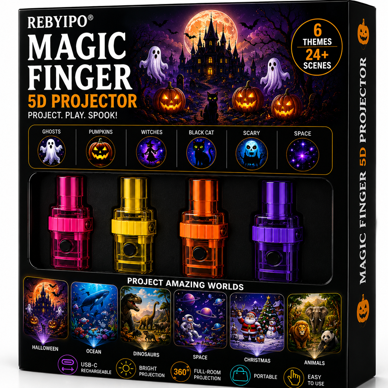 🎃 REBYIPO® 2026 Halloween Magic Finger Projector – 24+ Spooky Scenes Across 6 Immersive Worlds | Limited Edition 👻