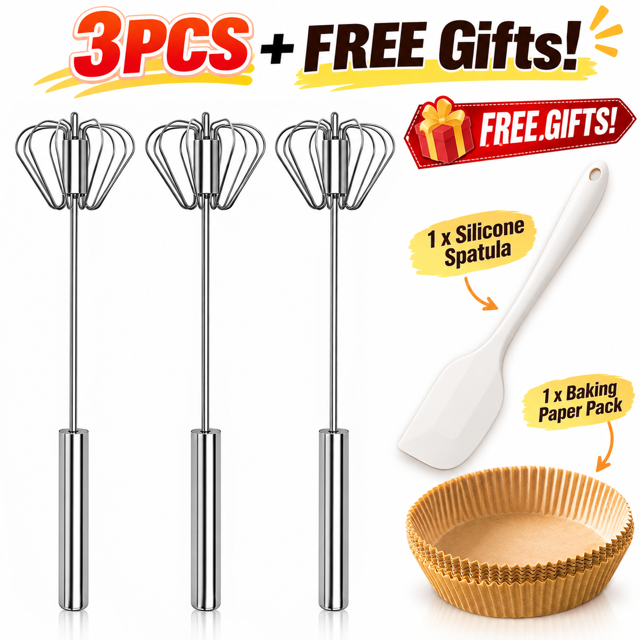 🥄 3-Piece Set 🎁 1 FREE Silicone Spatulas+Parchment Paper