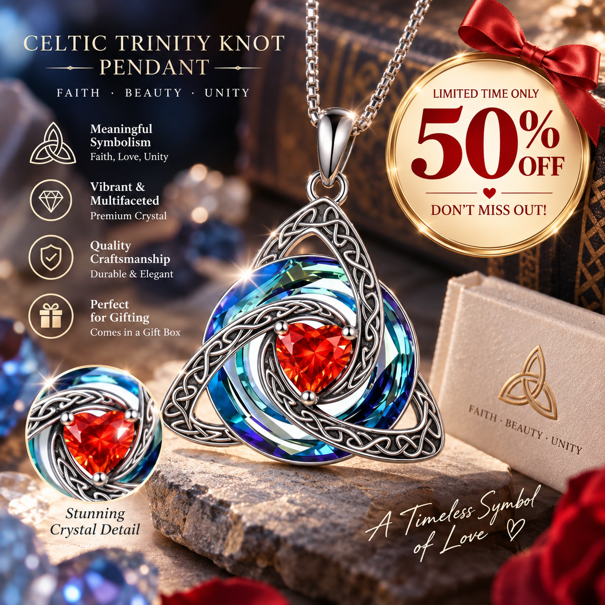 Vivalora® Celtic Trinity Knot Birthstone Necklace — Personalized Symbol of Love, Family & Forever Connection ✨