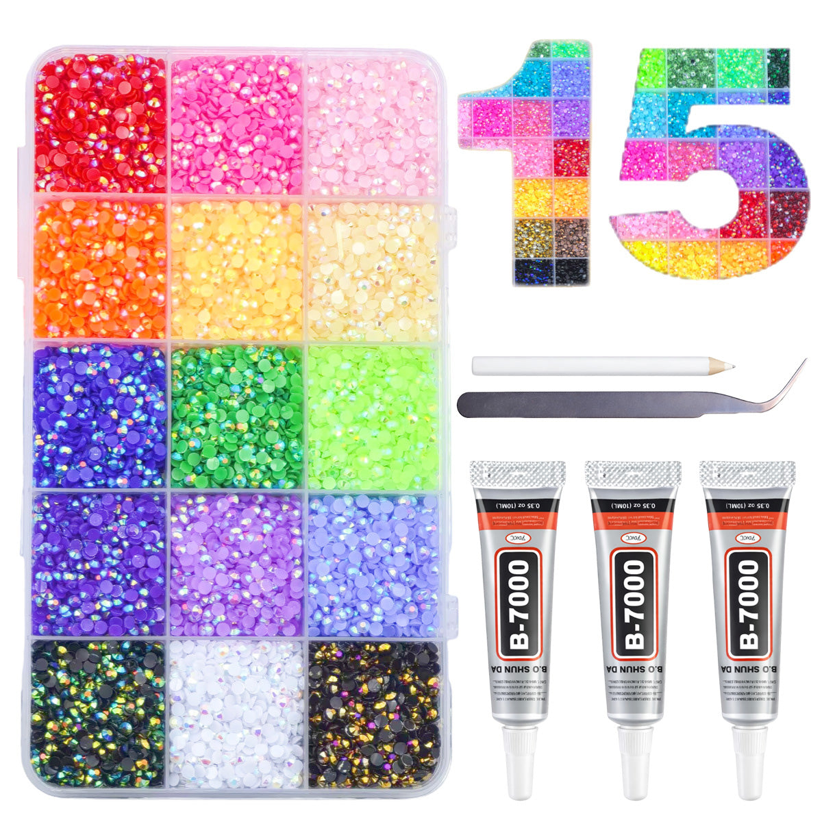 15 Slots 3mm Jelly Rhinestones-1800pcs