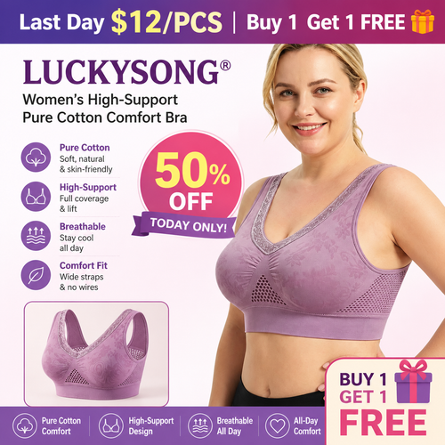 ⏰ Last Day $12/PCS | 💖 Buy 1 Get 1 FREE 🎁 LUCKYSONG® Women’s High-Support Pure Cotton Comfort Bra