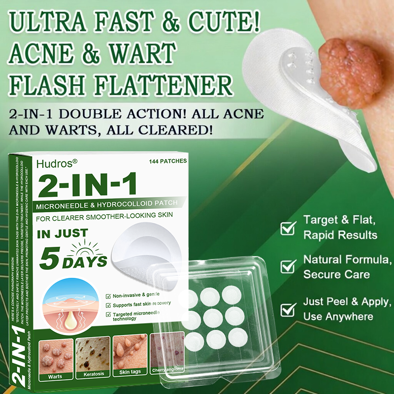 80%📌Hudros® 2-in-1 Microneedle & Hydrocolloid Patch | Raised Moles,Acne,  Flat Warts & Skin Tags Remover | Improves Wrinkles, Scars & Blemishes | Invisible Star Pimple Patches for Face & Body | 144 Count