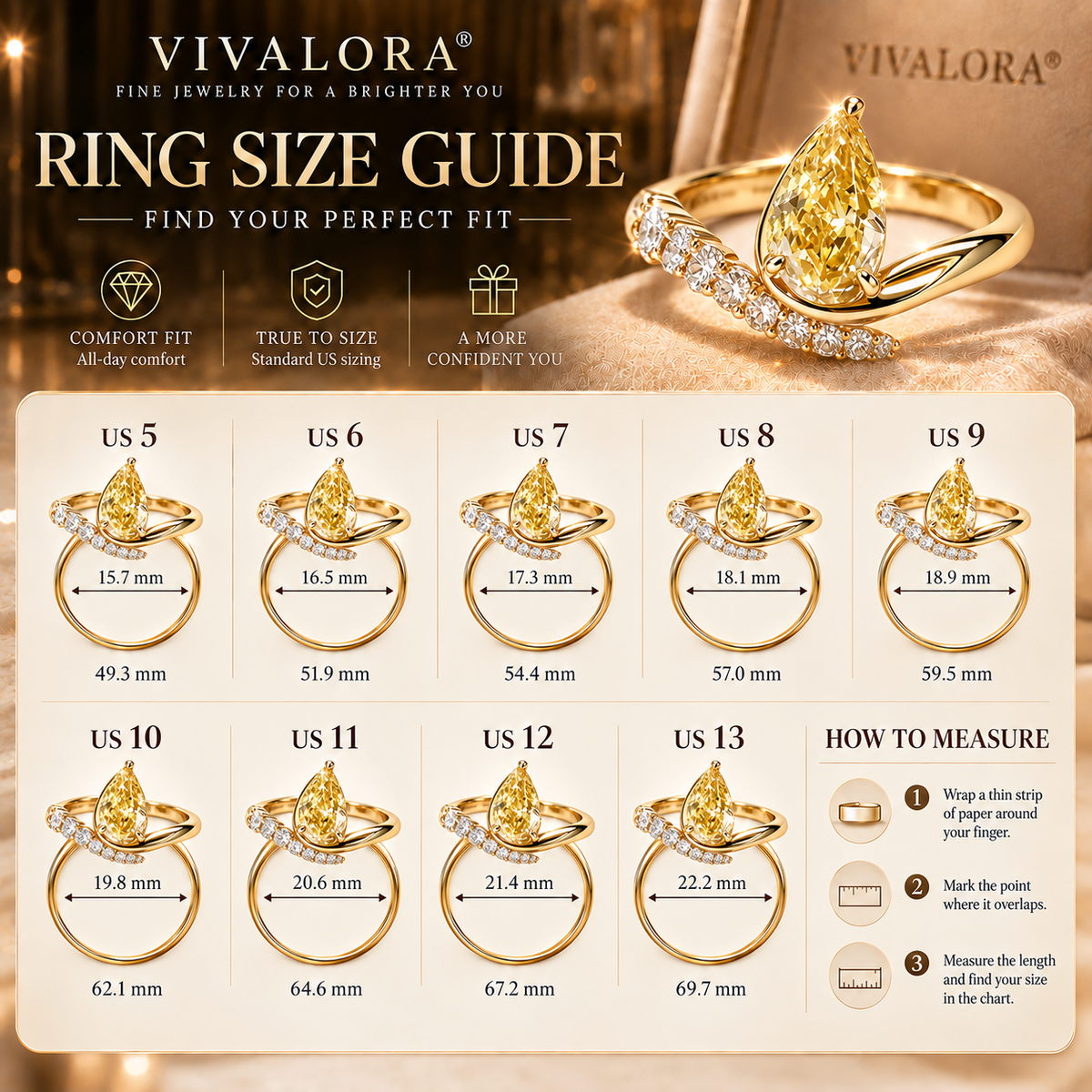 🔥 LAST DAY 90% OFF 丨VIVALORA® Pear-Shaped Gold Moissanite Adjustable Ring — Radiant Elegance
