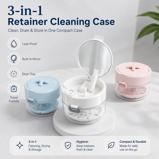 🔥 HEATWOLF® 3-in-1 Leak-Proof Retainer Cleaning Case – Mirror, Drain Tray & Travel Storage in One