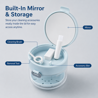 🔥 HEATWOLF® 3-in-1 Leak-Proof Retainer Cleaning Case – Mirror, Drain Tray & Travel Storage in One