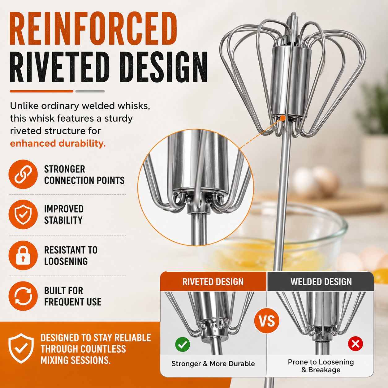 🥄✨ BVJ® Stainless Steel Hand-Push Rotary Whisk – Fast, Effortless Mixing in Seconds