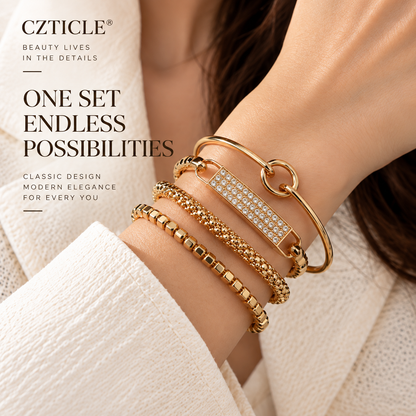 CZTICLE® Golden Layers Bracelet Set – 4-Piece Timeless Stackable Collection ✨