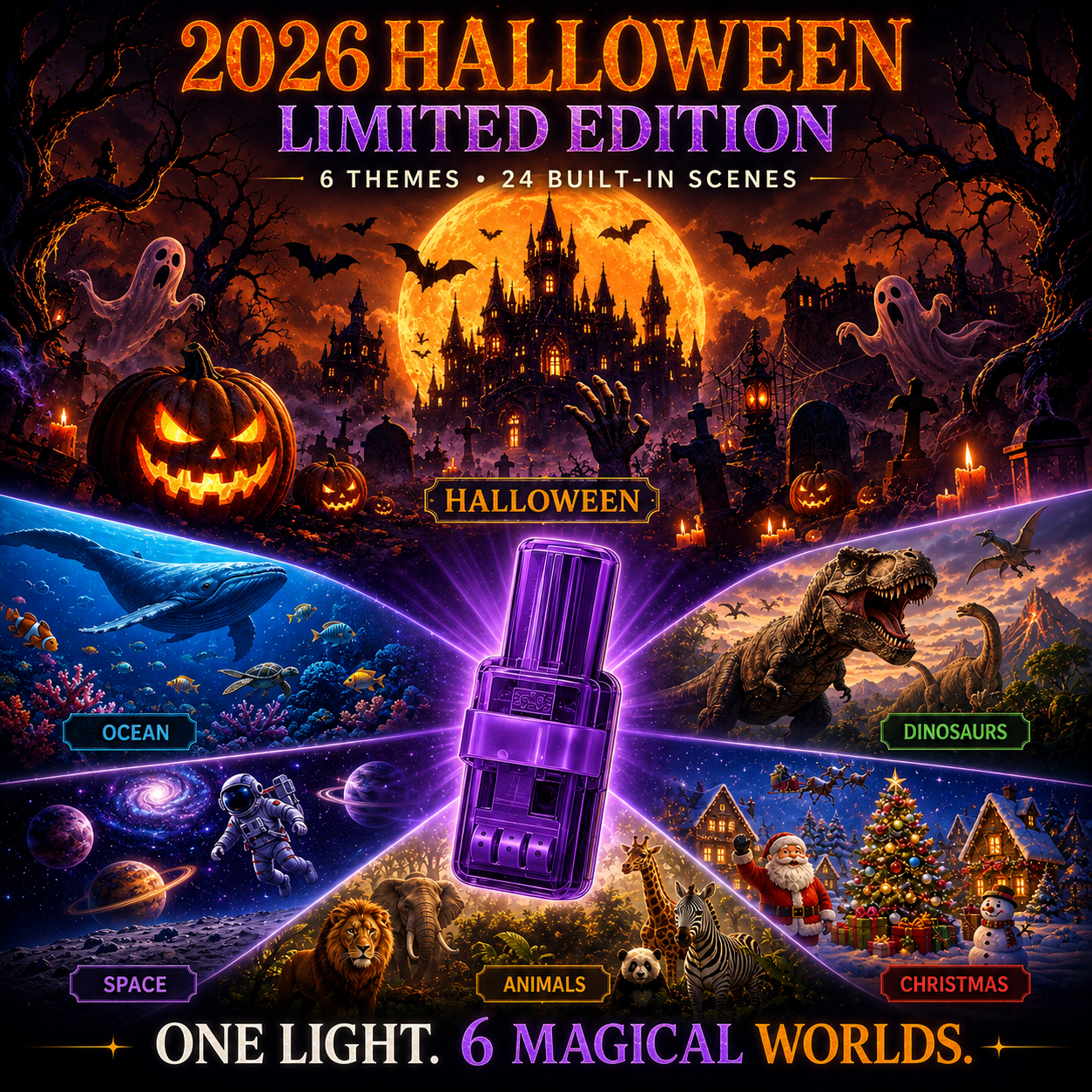 🎃 REBYIPO® 2026 Halloween Magic Finger Projector – 24+ Spooky Scenes Across 6 Immersive Worlds | Limited Edition 👻