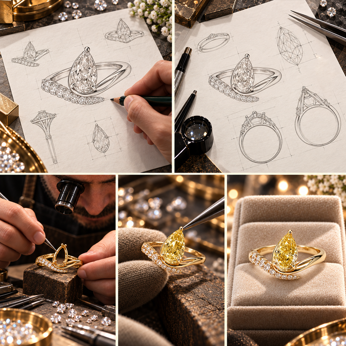 🔥 LAST DAY 90% OFF 丨VIVALORA® Pear-Shaped Gold Moissanite Adjustable Ring — Radiant Elegance