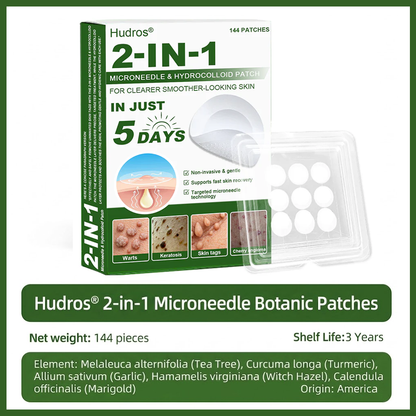 80%📌Hudros® 2-in-1 Microneedle & Hydrocolloid Patch | Raised Moles,Acne,  Flat Warts & Skin Tags Remover | Improves Wrinkles, Scars & Blemishes | Invisible Star Pimple Patches for Face & Body | 144 Count