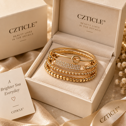 CZTICLE® Golden Layers Bracelet Set – 4-Piece Timeless Stackable Collection ✨