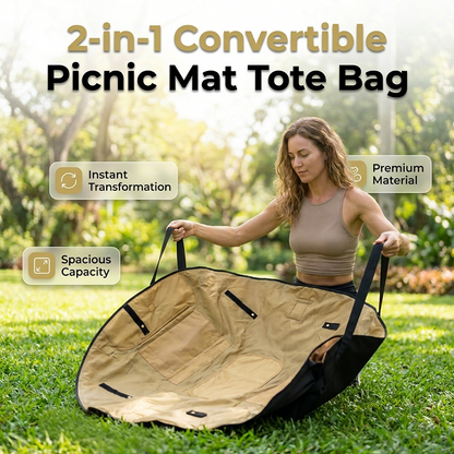 🧺 EdiJonah® 2-in-1 Convertible Picnic Mat Tote Bag – Large Capacity Outdoor Blanket & Travel Carry Bag